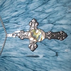 Beautiful Large Silver Cross with Abalone Detailing